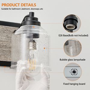 32\" Farmhouse 4-Light Bathroom Vanity Fixture Clear Seeded Glass Shades with Black Wood Grain Finish <b>Wall</b> <b>Sconce</b> Design - Product Image 6