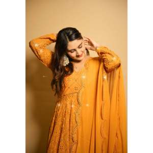 Beautiful <b>Modest</b> <b>Sets</b> Party Wear Anarkali Gown with Pant and Dupatta for Special Occasions - Product Image 5