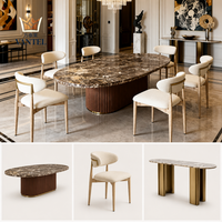 Table à manger en travertin sur mesure Vantel et chaises rembourrées pour projet d'aménagement intérieur de villa de luxe Vente en gros B2B