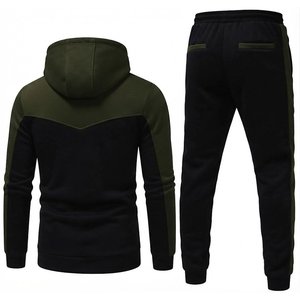 New Demanding Custom High Quality Winter Men's Color Blocking Hooded Tracksuit <b>Set</b> Black Olive Green <b>Knitted</b> Casual Autumn Wear - Product Image 2