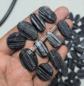 Magnifique lot de tourmaline noire drusée de qualité supérieure, cabochons lisses pour la fabrication de bijoux - Product Image 1