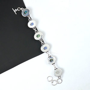 Wholesale Vintage Style Sterling Silver Plated Labradorite and Rainbow Moonstone Oval <b>Stone</b> Toggle Clasp Link <b>Bracelet</b> Bohemian - Product Image 4