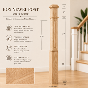 Beauty <b>Box</b> Newel Post Red Oak Solid Wood Eco-Friendly in Traditional Bacony Staircase Railings EFS-4090RP - Product Image 1