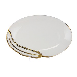 Pristine White Ceramic <b>Dinnerware</b> <b>Set</b> Grand Hand-Painted Gold Feather-Edge Trim Square Bowl Plate Eco-Friendly BPA Free Hotel - Product Image 3