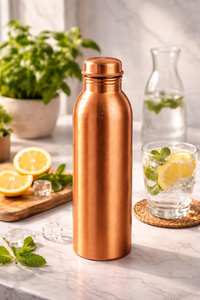 Bouteille d'eau artisanale en cuivre pur avec couvercle |   Design classique écologique pour le camping et les voyages - Product Image 3