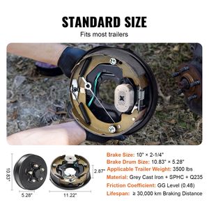 Ensemble de frein de remorque à réglage automatique électrique 4.5 \ "B.C. 10 \" X 2-1/4 \ "Pièce de frein de camion à montage à 4 trous d'essieu de 3500 lb - Product Image 4