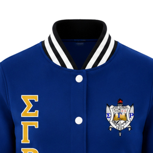 เสื้อแจ็คเก็ตบอมเบอร์ผ้าซาตินสำหรับผู้หญิง Sigma Gamma Rho แบบซิปด้านหน้า แขนเสื้อแบบริบ  ชุดลำลองสไตล์กรีก  ขายส่งแบบกำหนดเองได้ - Product Image 5