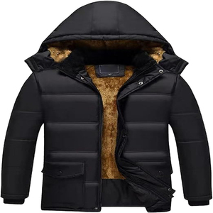 Chaqueta Acolchada con Capucha para Hombre, Cierre de Cremallera, Resistente al Viento, Abrigo Casual de Invierno, Exterior de Poliéster, Ribete de Piel Gruesa, Largo Regular - Product Image 1