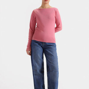 Camiseta de Manga Larga con Cuello Redondo para Mujer, Top Informal, Transpirable, de Primera Calidad, Suave y Cómoda - Product Image 1