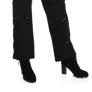 Ladies Stylish Custom <b>Summer</b> Cargo <b>Pants</b> Washed Mid Flat Front Elastic Waist Breathable Polyester/Cotton Baggy Pockets <b>Pants</b> - Product Image 5