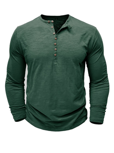 Men's Short Sleeve Henley T-Shirt Solid Green Knitted Cotton Regular Fit Casual O-Neck Breathable Regular Length Enzyme Wash - Product Image 2