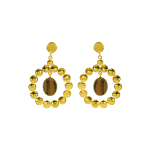 Natural Tiger Eye Geometric <b>Dangle</b> <b>Earrings</b> Handmade <b>Gold</b> Plated Statement Drop <b>Earrings</b> for Women - Product Image 2