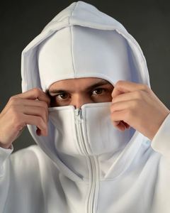 <b>Men's</b> Double Hood Balaclava Hoodie Polyester Cotton Full Zip Streetwear Jacket Casual Style With <b>Face</b> Cover Hood And Modern - Product Image 5