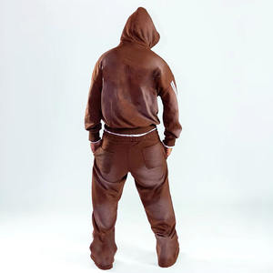 ชุดฮู้ดดี้ผ้าเฟรนช์เทอร์รี่ลายปักสไตล์วินเทจสำหรับผู้ชาย พร้อมกางเกงขายาวซิปแบบหนาพิเศษสำหรับฤดูหนาว - Product Image 4