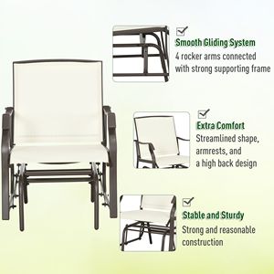 Set di 3 Sedie a Dondolo da Giardino con Tessuto Sling, Tavolo in Vetro e Tavolino da Caffè per Esterni - Product Image 5