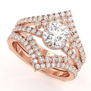 Bague de fiançailles trio pour femme, style unique et élégant, avec diamant de laboratoire taille ronde et halo dissimulé - Product Image 5