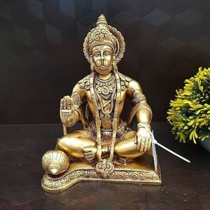 Estatua de Latón Dorado Hecha a Mano del Dios Hanuman Ji, Escultura Religiosa de Sobremesa, Diseño Art Deco, Decoración para el Hogar - Product Image 3