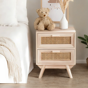 Table de chevet pliable haut de gamme en bois massif – Table de chevet rustique avec tiroir spacieux et étagère de rangement - Product Image 1