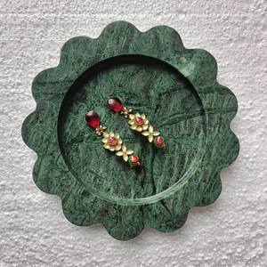 Plateau de service décoratif en pierre naturelle de marbre vert, forme ronde festonnée, décoration de luxe pour la maison, cuisine moderne, salle à manger - Product Image 5