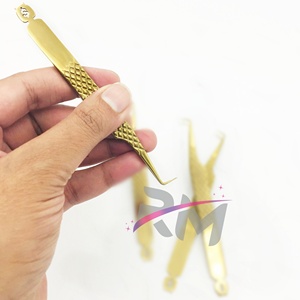 RMI Gold Tweezers 90 Degree Boot Volume <b>Eyelash</b> <b>Extension</b> Tweezer Logo <b>mink</b> Fan Making Tight Grip Lash Tweezer - Product Image 4