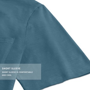 Camiseta de Algodón de Color Sólido para Hombre, Manga Corta, Cuello Redondo, Corte Regular, Informal, Tejida, con Bolsillo y Ribete en Contraste - Product Image 4