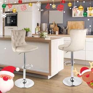 Set di 2 Sgabelli da Bar Girevoli in Velluto con Dettagli a Borchie e Bottoni, Altezza Regolabile, Opzioni Multicolore, Sedie per Isola Cucina - Product Image 3