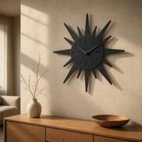 Reloj de Pared Metálico de 60cm con Diseño de Rayos de Sol, Movimiento Silencioso, Color Negro Oxidado, Hecho a Mano, Decoración para el Hogar