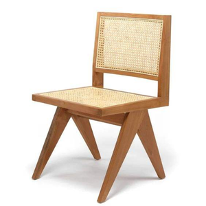 Mid-Century Style Wooden Dining <b>Chair</b> (<b>Armless</b>) with Natural Rattan Woven Seat and Comfortable V-Shaped Legs - Product Image 2