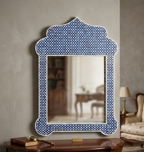 Miroir mural décoratif fait main en forme de Mihrab, bleu floral, pour entrée et chambre à coucher - Product Image 1