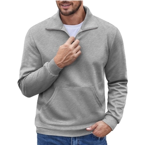 MOQ 50 Half <b>Zip</b> Sweatshirt Men's Quarter <b>Zip</b> <b>up</b> Long Sleeve Casual <b>Polo</b> Sweatshirt Slim Fit Mock Neck Sweaters with Pocket - Product Image 1