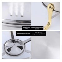 Chauffe-Plats Professionnel Rond en Acier Inoxydable 201 de 9L pour Buffet d'Hôtel, Alimenté au Gaz, avec Maintien au Chaud de 6 à 8 Heures