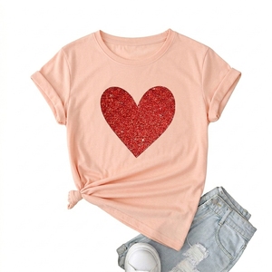 Camisetas de Mujer Estilo Casual, con Gráfico de Corazón Rojo Brillante, 100% Algodón Transpirable, para Verano - Product Image 4