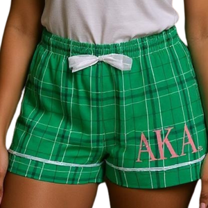 Shorts de pyjama en flanelle à carreaux verts AKA pour femmes, shorts de détente doux avec broderie AKA rose, vert, blanc, rose - Product Image 6