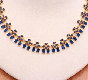 Conjunto de Collar de Zafiro Floral Premium |   Joyería nupcial artesanal de piedra azul para mujer - Product Image 4