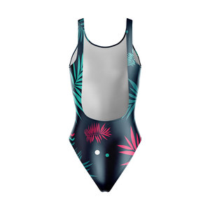 Custom Women's Printed High Quality OEM ODM Spandex/Polyester Flower Printed Back Quick Dry Swimwear Bodysuits - Product Image 3