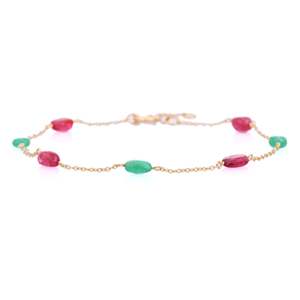 18K <b>Ruby</b> and Emerald Beads Stackable <b>Bracelet</b>-Fine Chain & Link - Product Image 2