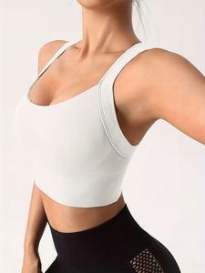 Women's Seamless <b>Cross</b> Back Sports Bra | Crisscross Strap Workout Crop <b>Top</b> | Nylon Spandex Padded Gym Fitness Activewear - Product Image 6