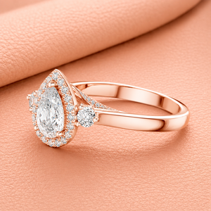 Bague de fiançailles en or rose avec halo de diamants en forme de poire et diamants latéraux, bijoux romantiques pour femmes, certifiée IGI - Product Image 2