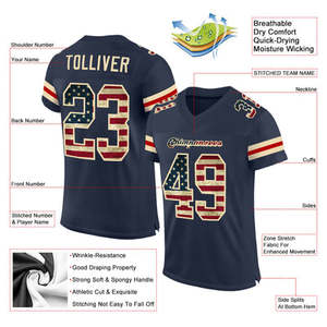 Custom Unisex American Football Jersey V-Neck <b>Short</b> Sleeve Sublimation Printed Flag Pattern Moisture Wicking 300g Polyester <b>Mesh</b> - Product Image 4