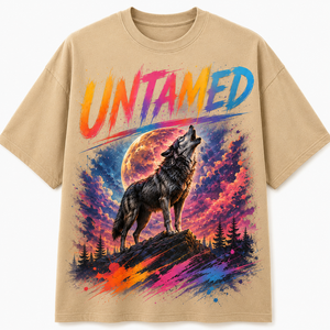 Camiseta Negra de Manga Larga para Hombre con Estampado de Lobo Salvaje por Transferencia Térmica, Cuello Redondo, Ajuste Holgado, Casual, 100% Algodón Jersey 180g - Product Image 1