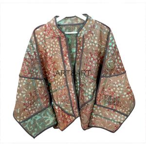 Women's Cotton Designer Kantha Jacket Multi Color Ethnic Style Open Closure Handmade Vintage Eco-Friendly Reversible Quick Dry - Product Image 3