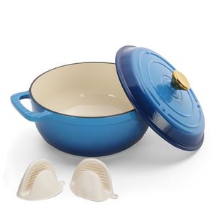 Pentola in Ghisa Smaltata Blu Sfumato da 5QT con Coperchi e Manici in Acciaio Inossidabile, Include Due Guanti in Silicone - Product Image 4
