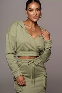 Alta calidad logotipo personalizado Drop Shipping Oversized Crop Top Pullover sudadera recortada Hoody mujeres Crop Top Hoodies - Product Image 5