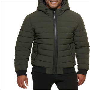 Veste matelassée à capuche pour homme avec fermeture éclair orange, coupe-vent, manteau d'hiver décontracté, coupe régulière, col montant, rembourrage en fibre de polyester - Product Image 5