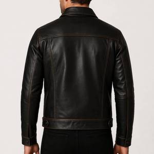 Aaron Men's Black Distressed Vintage Genuine Leather Winter Streetwear Trucker <b>Racer</b> <b>Jacket</b> - Trucker <b>Racer</b> <b>Jacket</b> Vintage - Product Image 4