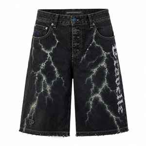 Premium Black Denim Jorts Oversized Y2K Streetwear <b>Shorts</b> with Lightning Wash Print Low MOQ Wholesale - Product Image 2