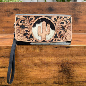 กระเป๋าสตางค์หนังวัวแท้สำหรับผู้หญิงพร้อมคลัทช์มือดีไซน์รูปกระบองเพชรตะวันตกสำหรับใช้ในชีวิตประจำวันหรือสำนักงาน - Product Image 4