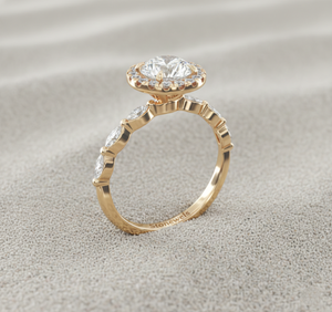 แหวนหมั้นวินเทจทรงมาร์คีส์ประดับเพชรแบบวงแหวนรอบๆ ชุบทองคำสีกุหลาบ - Product Image 2