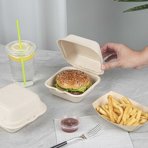 Latest Design Disposable Compostable Burger Boxes for Hot Food Serving 6 x 6 Inches Clamshell Food <b>Containers</b> for <b>Takeaway</b> Boxes - Product Image 1