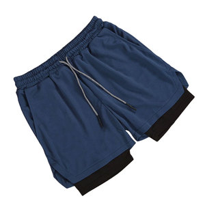 Shorts de sport et de course pour hommes, double couche, 100% polyester, séchage rapide, personnalisables avec marque privée, OEM, vente en gros, avec cordon de serrage 2-en-1 - Product Image 1